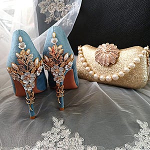 Blue Dress With Gold Heels - Etsy New Zealand