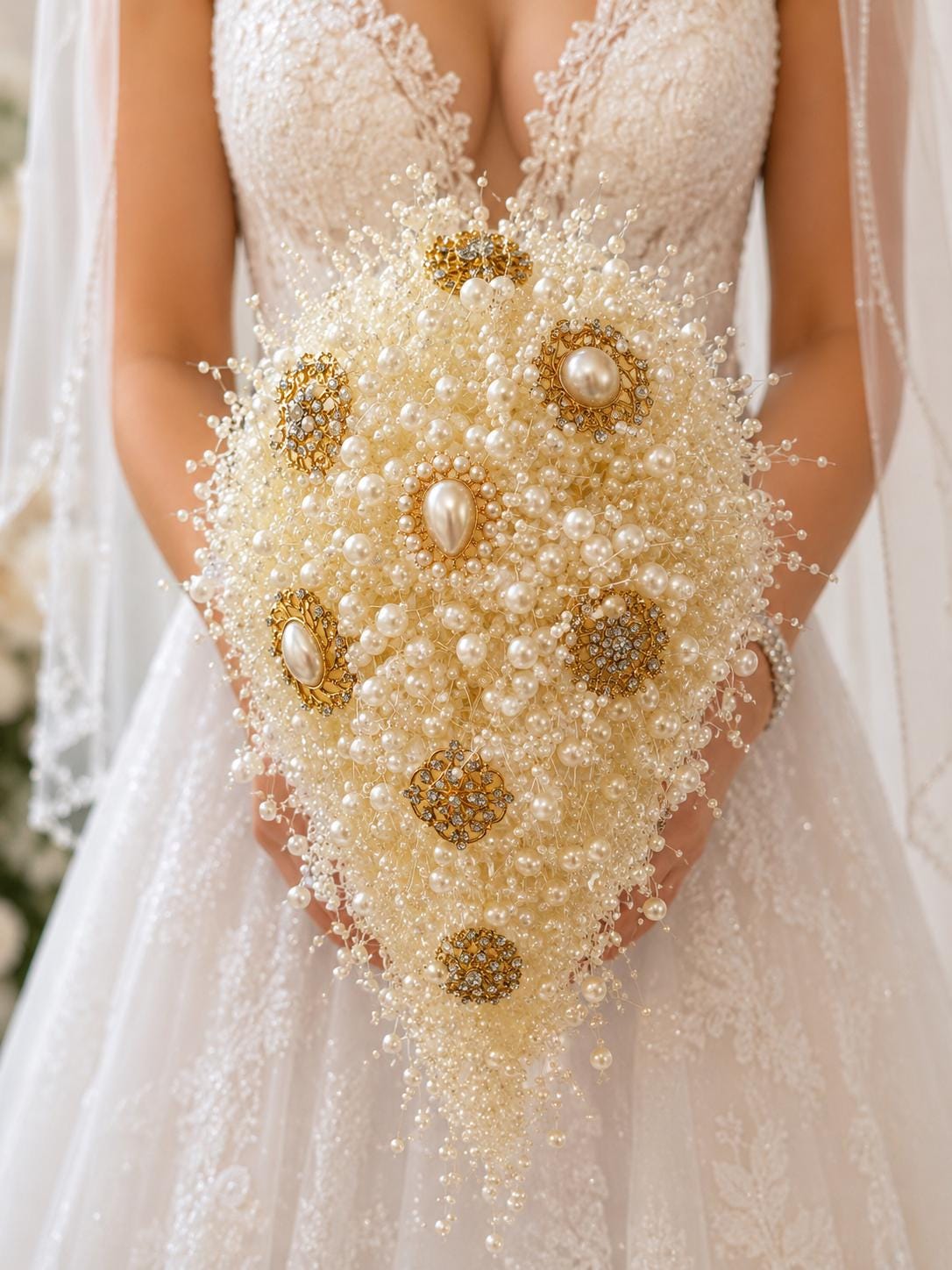 Ivory Pearl Cascading Bridal Bouquet