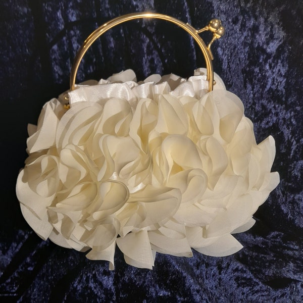 Handmade Bag,Chiffon Evening Clutch,Wedding Purse With 3D Flowers