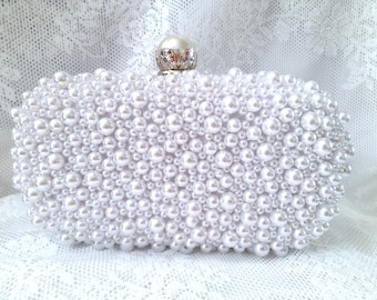 White Pearl Bridal Clutch,Wedding Purse,Handbag For Bride