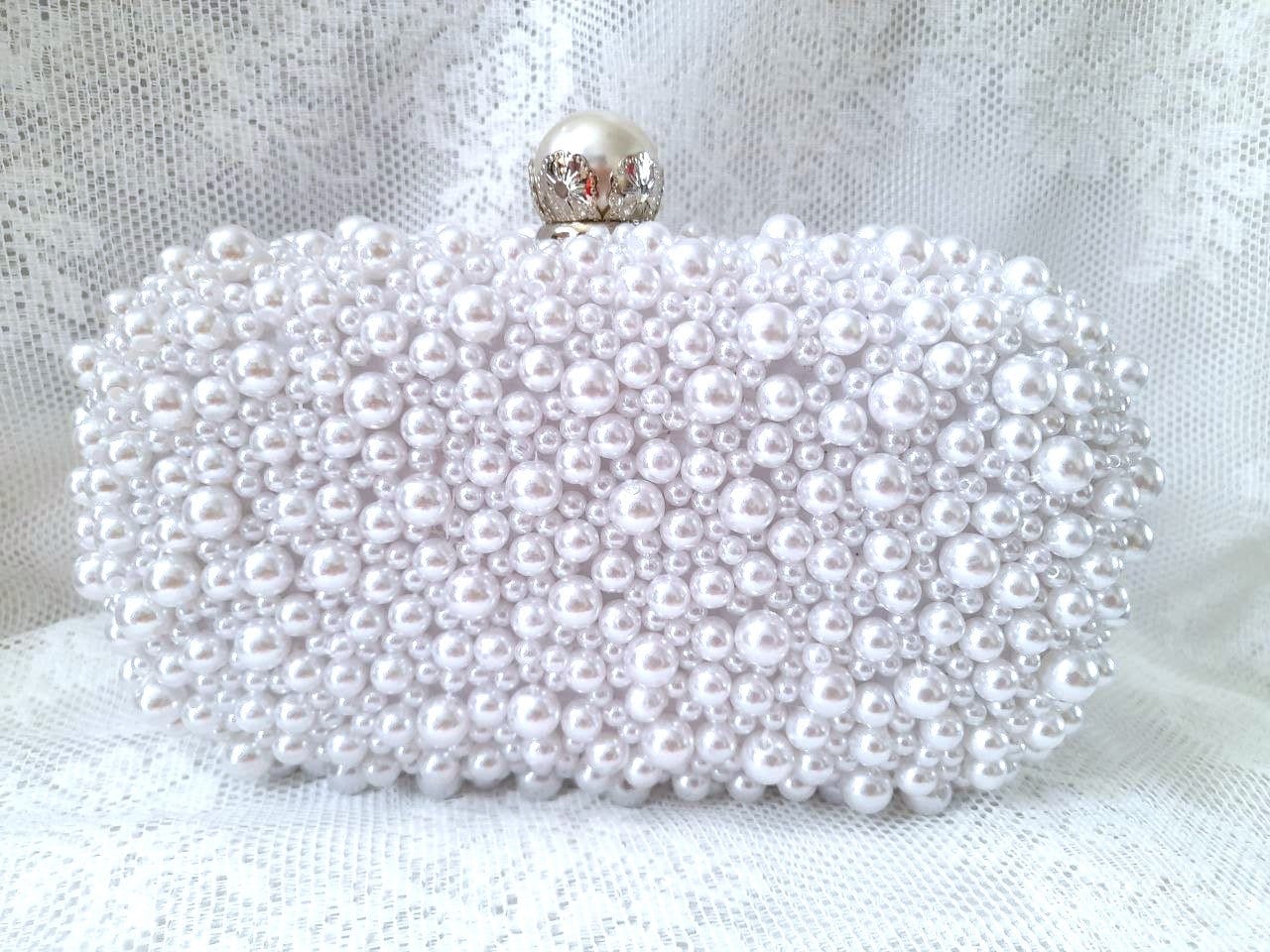 White pearl shop clutch purse