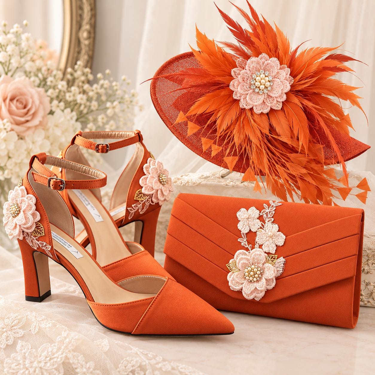 orange dress gold heels and general size