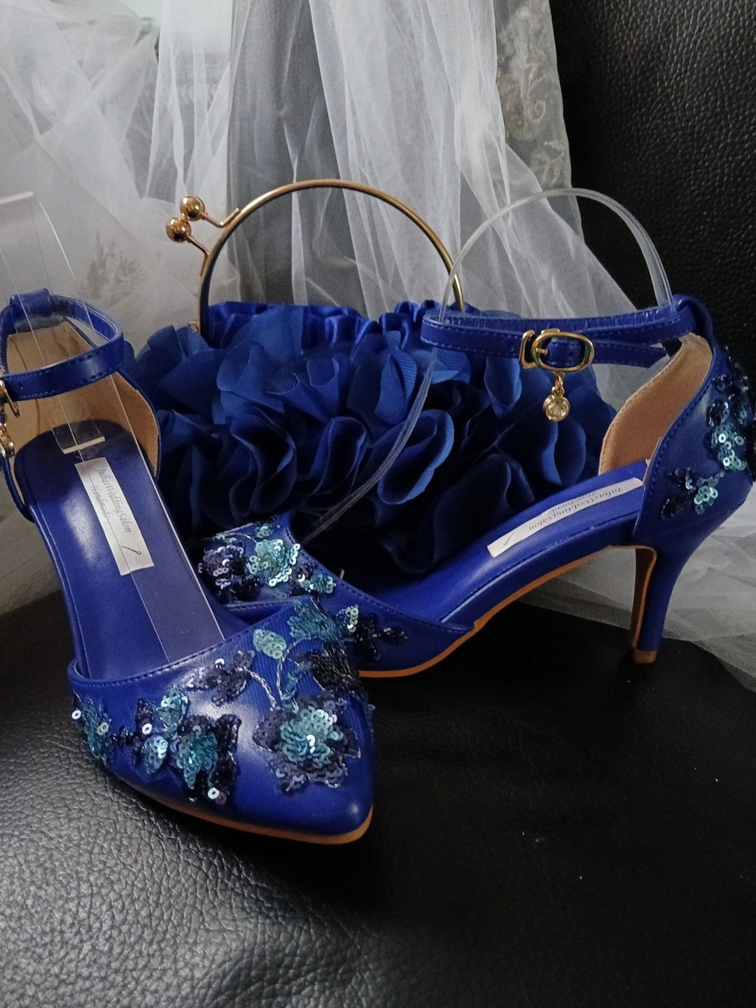 Royal Blue Navy Blue Flat Sandals For Wedding Cheap Satin
