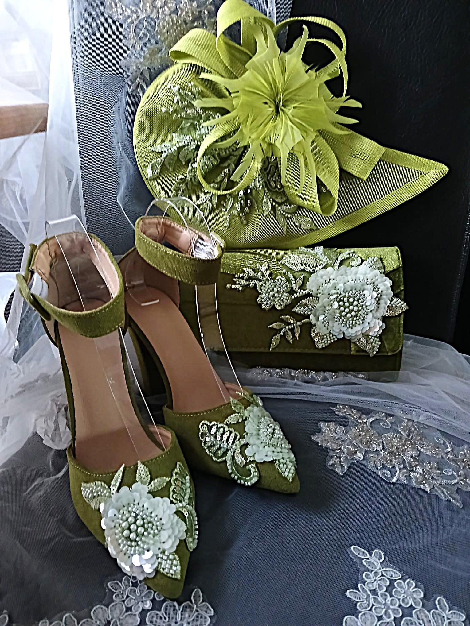 Olive Green Floral Block Heel - Etsy