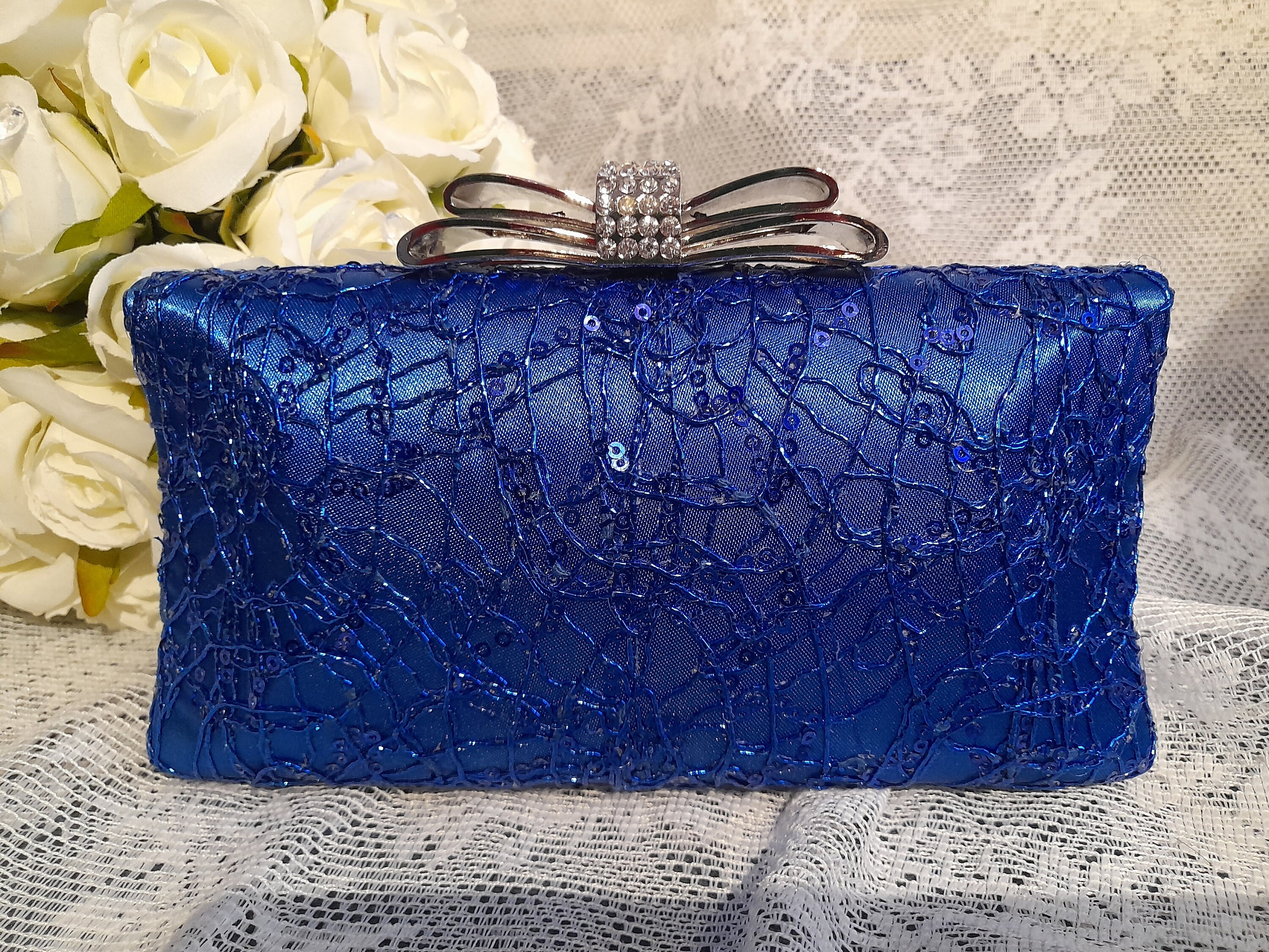 Royal Blue Evening Clutch,wedding Purse With Sequins,satin Handbag - Etsy