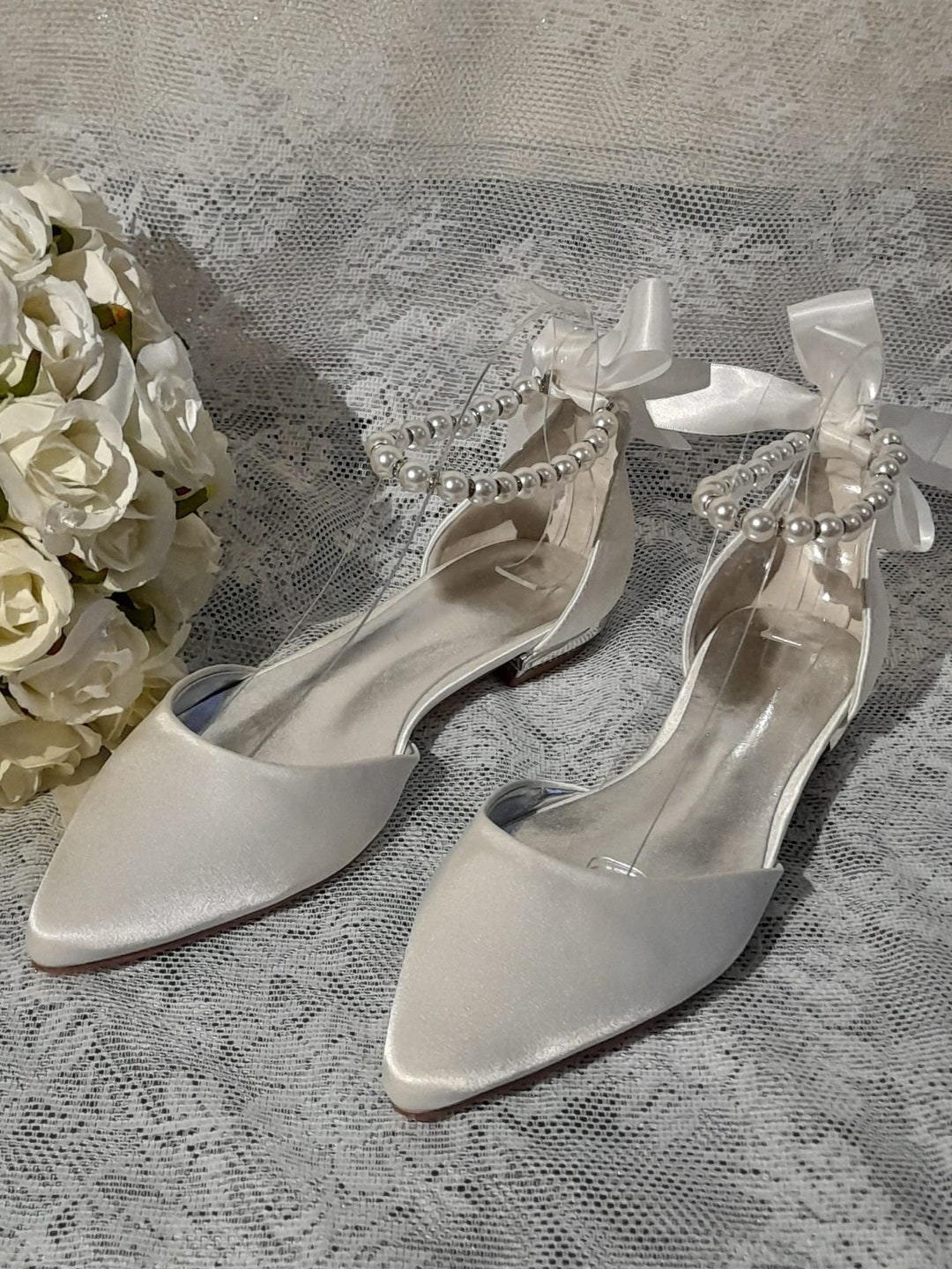 satin flat wedding shoes