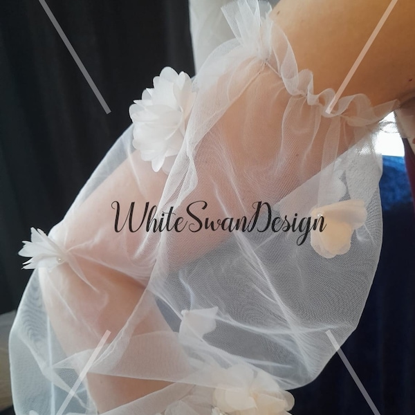 Off-white Detachable Sleeves,Wedding Dress Sleeves, Sleeves With 3D Flowers