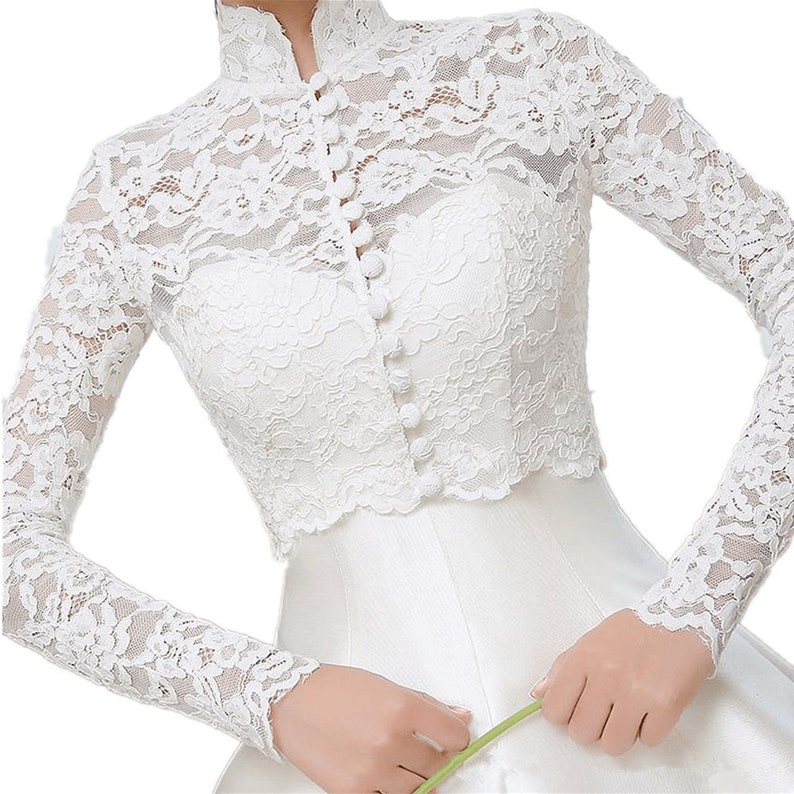 White Or Ivory Lace Bolero,Long Sleeve Jacket,Bridal Bolero image 6