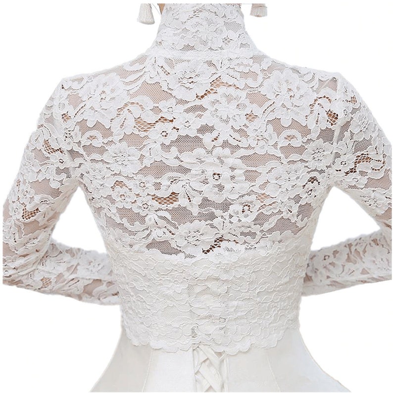 White Or Ivory Lace Bolero,Long Sleeve Jacket,Bridal Bolero image 5