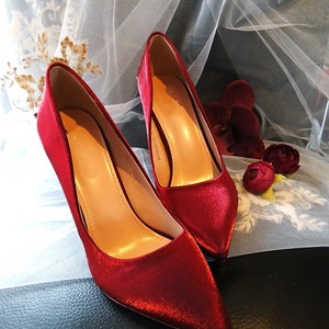 red satin wedding shoes
