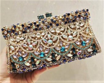 Gold Bridal Clutch,Wedding Crystal Handbag,Purse For Mother or Bridesmaid