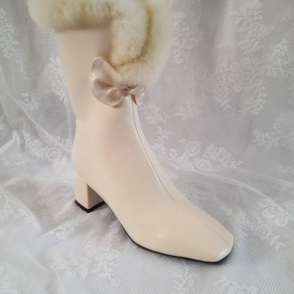 Winter Beige Hochzeit Stiefel für Braut,Creme Ankle Boots