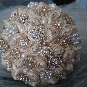 Champagne Wedding Bouquet With Pearls,Brooch Bouquet,Handmade Bouquet