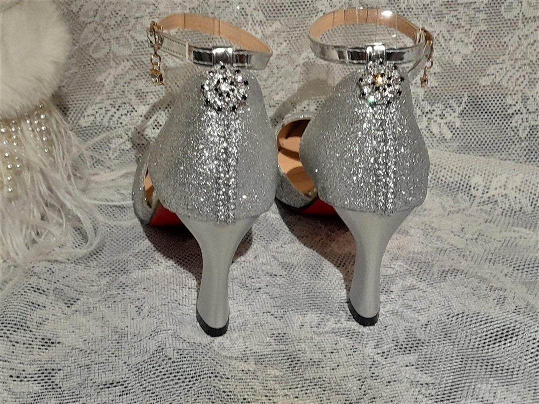 be mine bridal katy heeled shoes in silver glitter