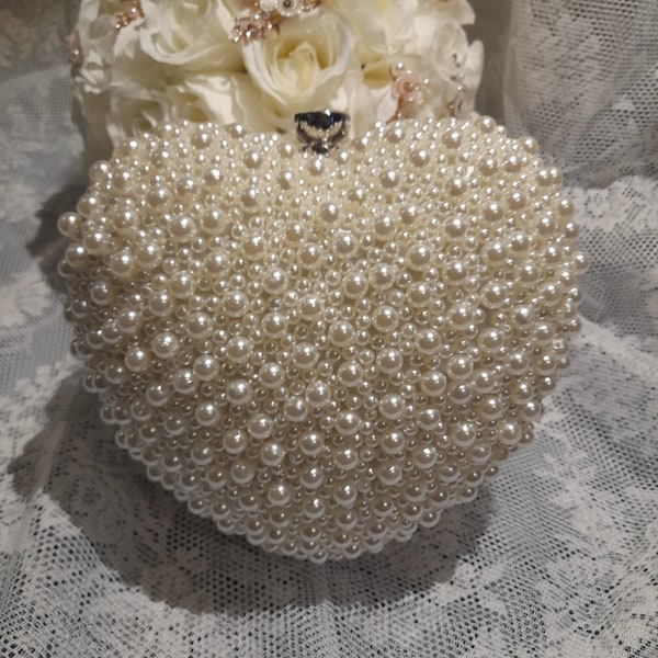 White or Ivory Pearl Clutch,Wedding Handbag,Evening Clutch