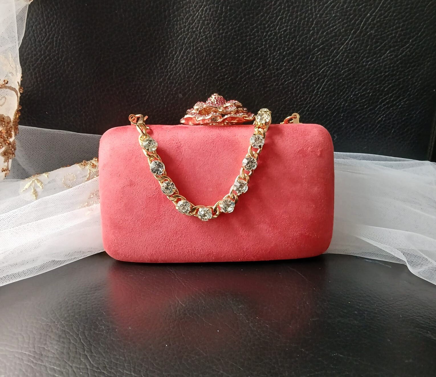 Clutch Purses Velvet Polyester Evening Bag Jewelry Set for Wedding Party Wine Red Velvet Clutch: Gold Hardware, Floral Lace Evening  main image 3