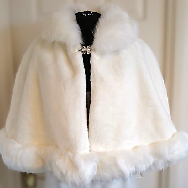 Ivory Faux Fur Bridal Shawl: Winter Wedding Stole, Plus Size Cape