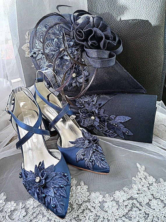 Bride Shoes Navy Blue Shoes And Bag For Wedding Footwear Latest