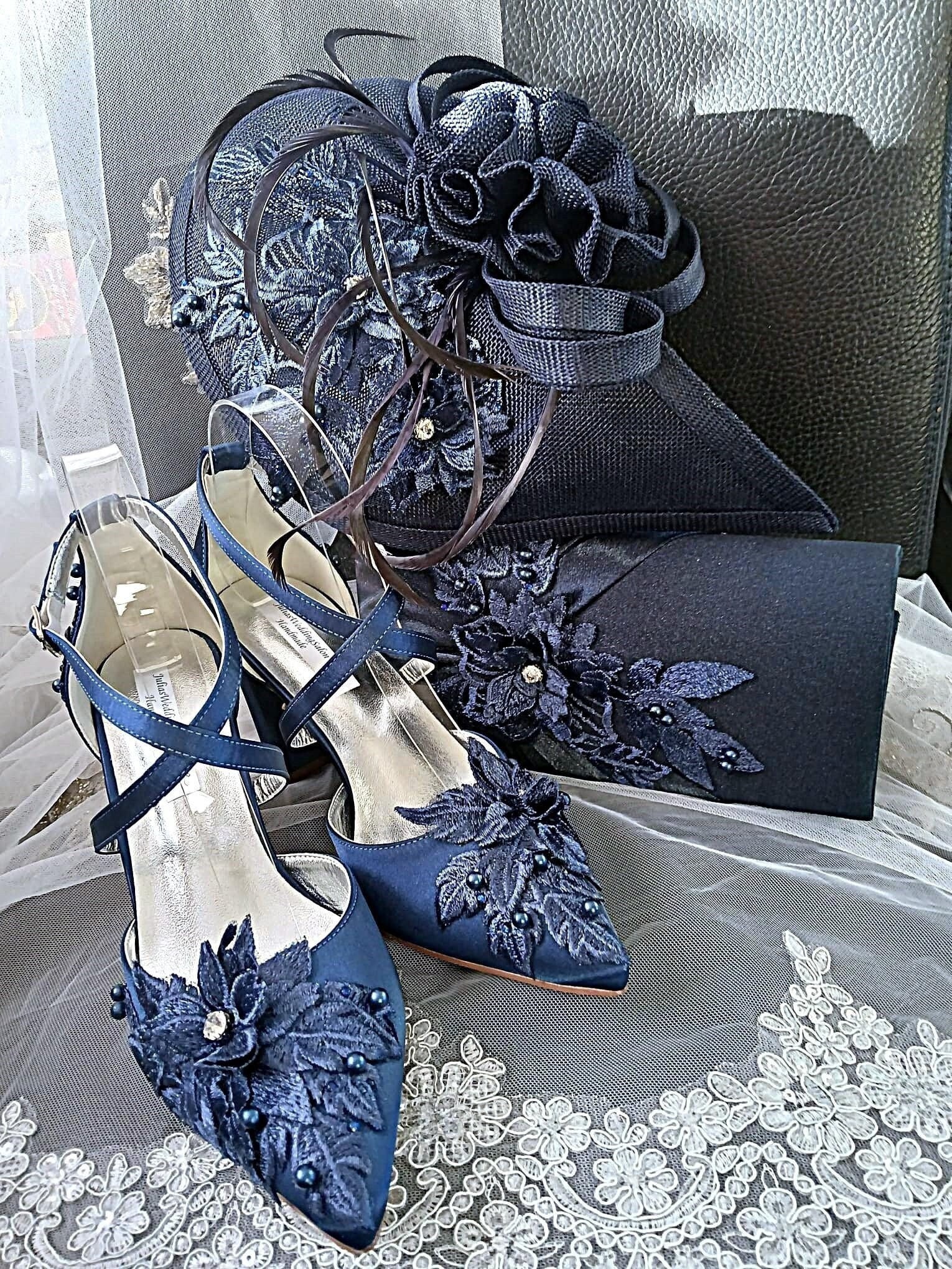 Blush Pink And Navy Wedding Shoes Silver Wedding Shoes And Bag Set
