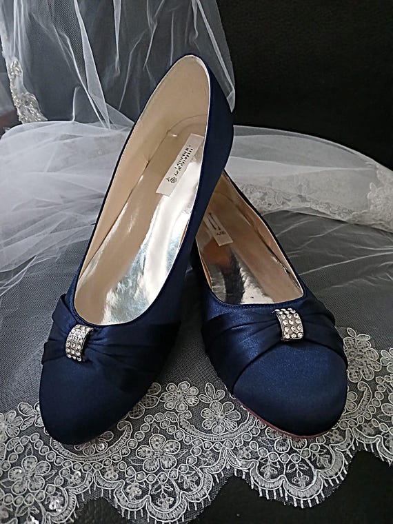 Navy Blue Classic Flat Shoes Set : Flats Hat and Clutch Bag, Formal Event  Footwear
