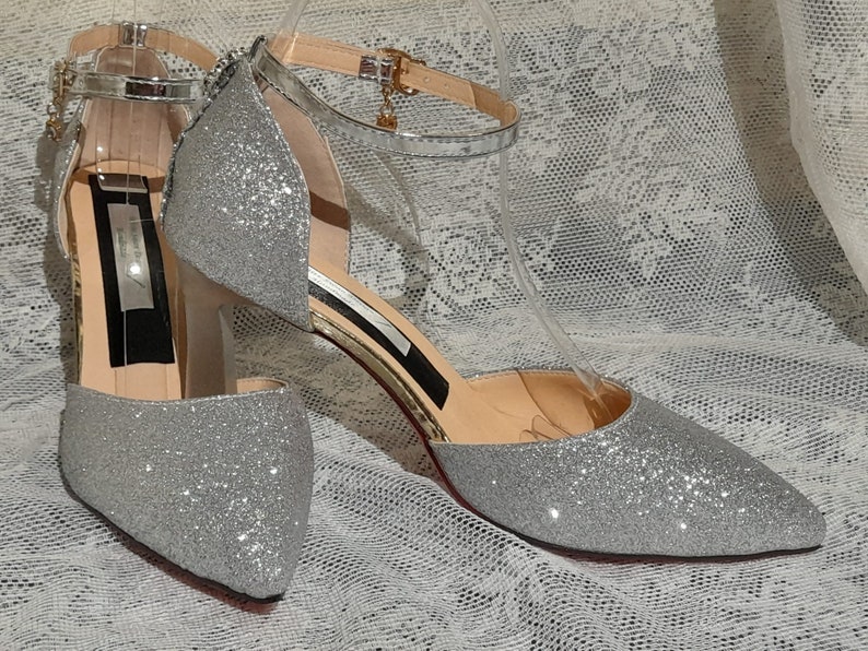 be mine bridal katy heeled shoes in silver glitter
