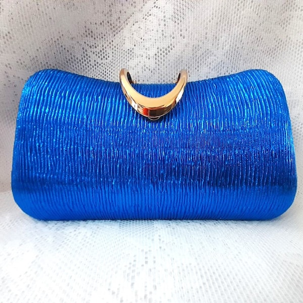 Elegant Royal Blue Satin Bridal Clutch Bag - Perfect for Wedding