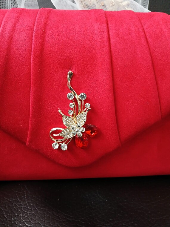 Red Suede Evening Clutch Bag Wedding Handbag For Bride Or Bridesmaid Formal Event Envelope Purse With Floral Decoration Etsy