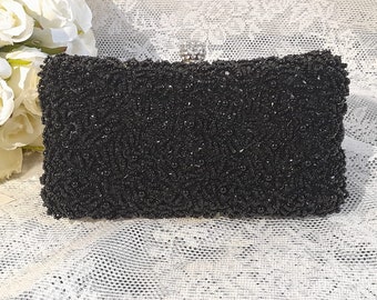 Black Evening Clutch,Bridal Handbag,Wedding Beaded Purse
