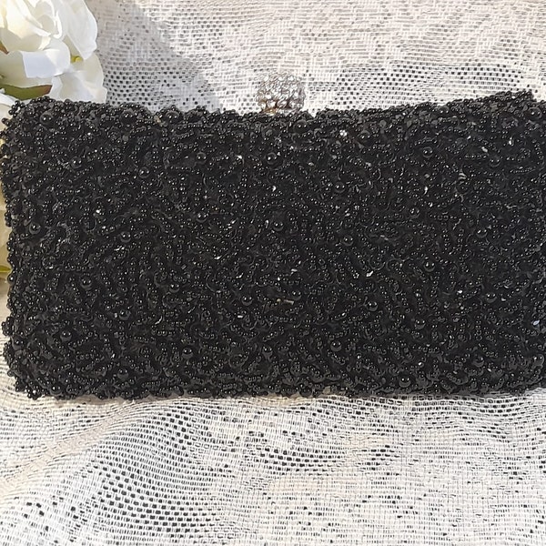 Pochette de soirée noire, sac à main de mariée, sac à main perlé de mariage