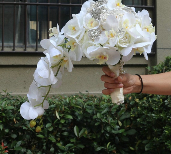 white cascading orchid bouquet