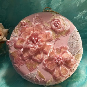 Cartera de novia bordada, cartera de boda rosa, bolso de mano con borla