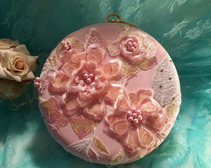 Embroidered Bridal Clutch,Pink Wedding Purse,Handbag With Tassel