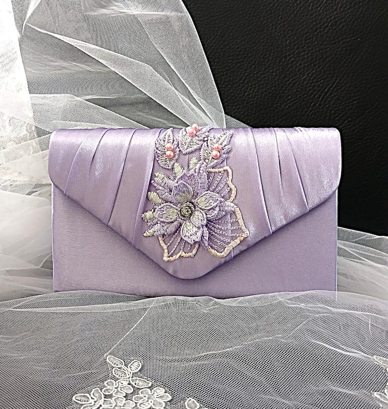 Purple clutches and evening bags - lavender satin bridal clutch