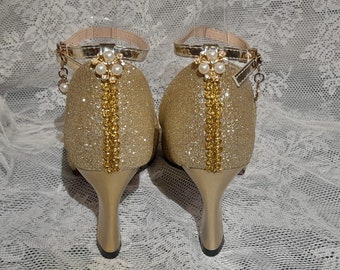 Gold Glitter Bridal Shoes,Wedding Sandals,Bridesmaid Shoes