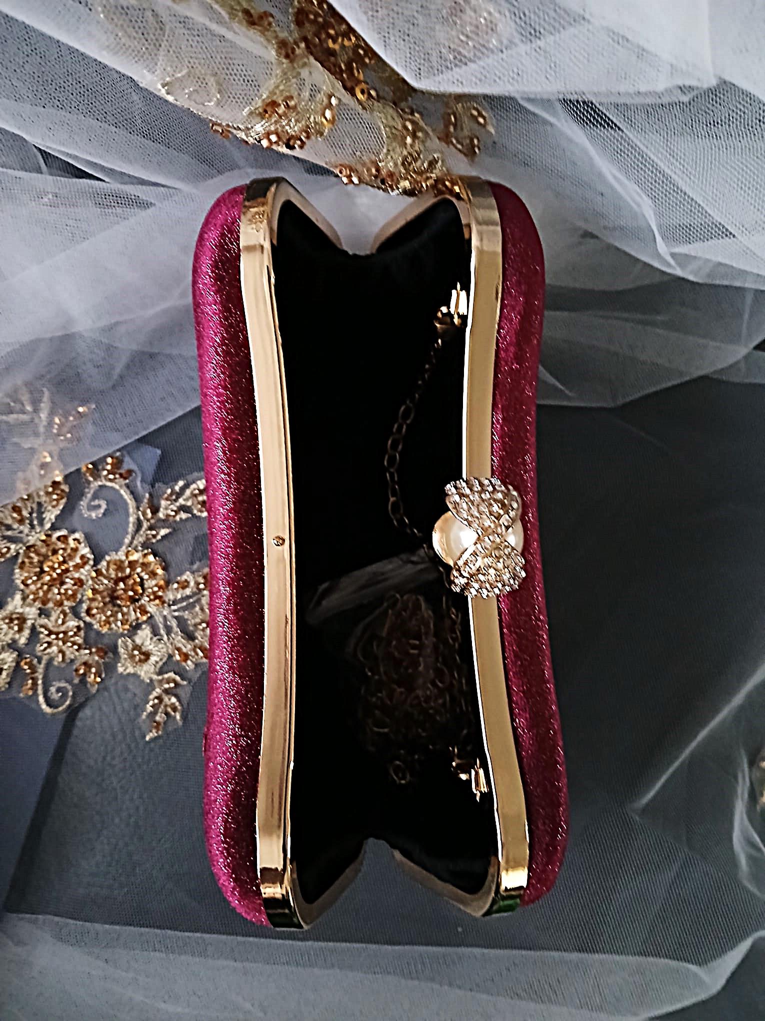 Wine Red Velvet Clutch: Gold Hardware, Floral Lace Evening 
