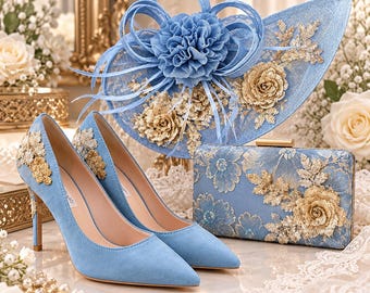 Light Blue Heels, Clutch Bag & Fascinator Set, Mother of the Bride