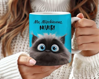 Funny Cartoon Cat Coffee Mug: Mischievous Cat Lover Gift