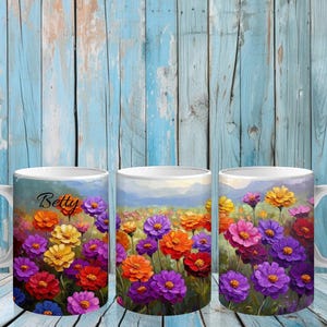 Floral Zinnia Bouquet Ceramic Mug: Botanical Garden Gift