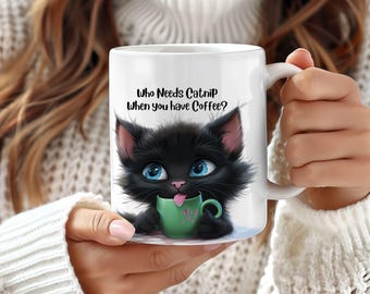 Cartoon Black Cat Coffee Mug: Cat Lover Gift