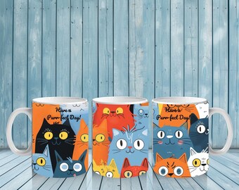 Purr-fect Day Cat Mug: Humorous Cartoon Kitty Coffee Cup
