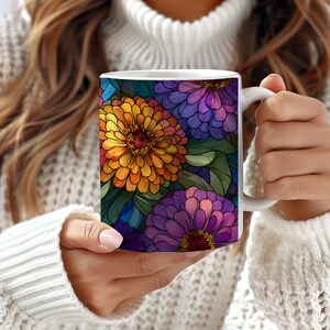 Zinnia Floral Ceramic Coffee Mug: Colorful Nature Gift