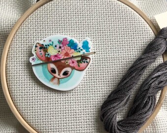 Floral Deer Character Needle Minder