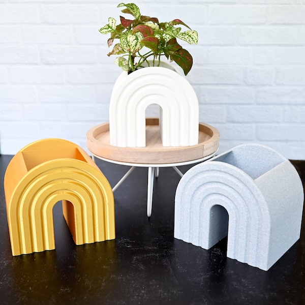Art Deco Arch Planter, 4 Inch Plant Pot with Drainage, Unique Eco-friendly 3D Printed Home Decor, Modern Boho Minimalist Style