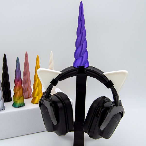 Unicorn Horn and Ears Attachment for Headset, 3D Printed Twitch Streaming Props Animal Ears Gaming Accessory