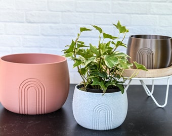 Minimalist Planter - Mid Century Modern Boho Eco-friendly Decor, Handmade Plant Gift, Pot with Drainage, Summer Spring Garden Home Decor
