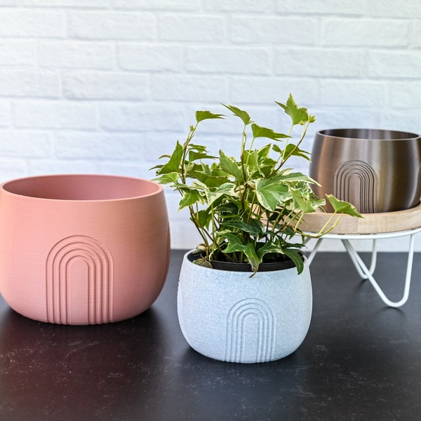 Minimalist Planter - Mid Century Modern Boho Eco-friendly Decor, Handmade Plant Gift, Pot with Drainage, Summer Spring Garden Home Decor