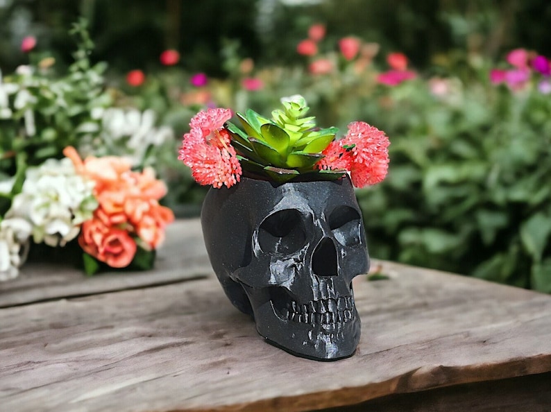 Human Skull Planter Pot, Handmade Witchy Cottagecore Gothic Dark Academia Medical Office Home Decor, Plant Lover Medical Professional Gift image 2