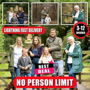Realistic Custom Family Photo from Separate Pictures, Deceased Loved One Memorial Gift, Combine Group Portrait, Emotional Photo Merge Art