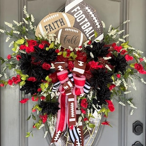 Rood, wit en zwarte voetbalkrans, Faith, Fall, Football-bord. Zeer groot deurdecor