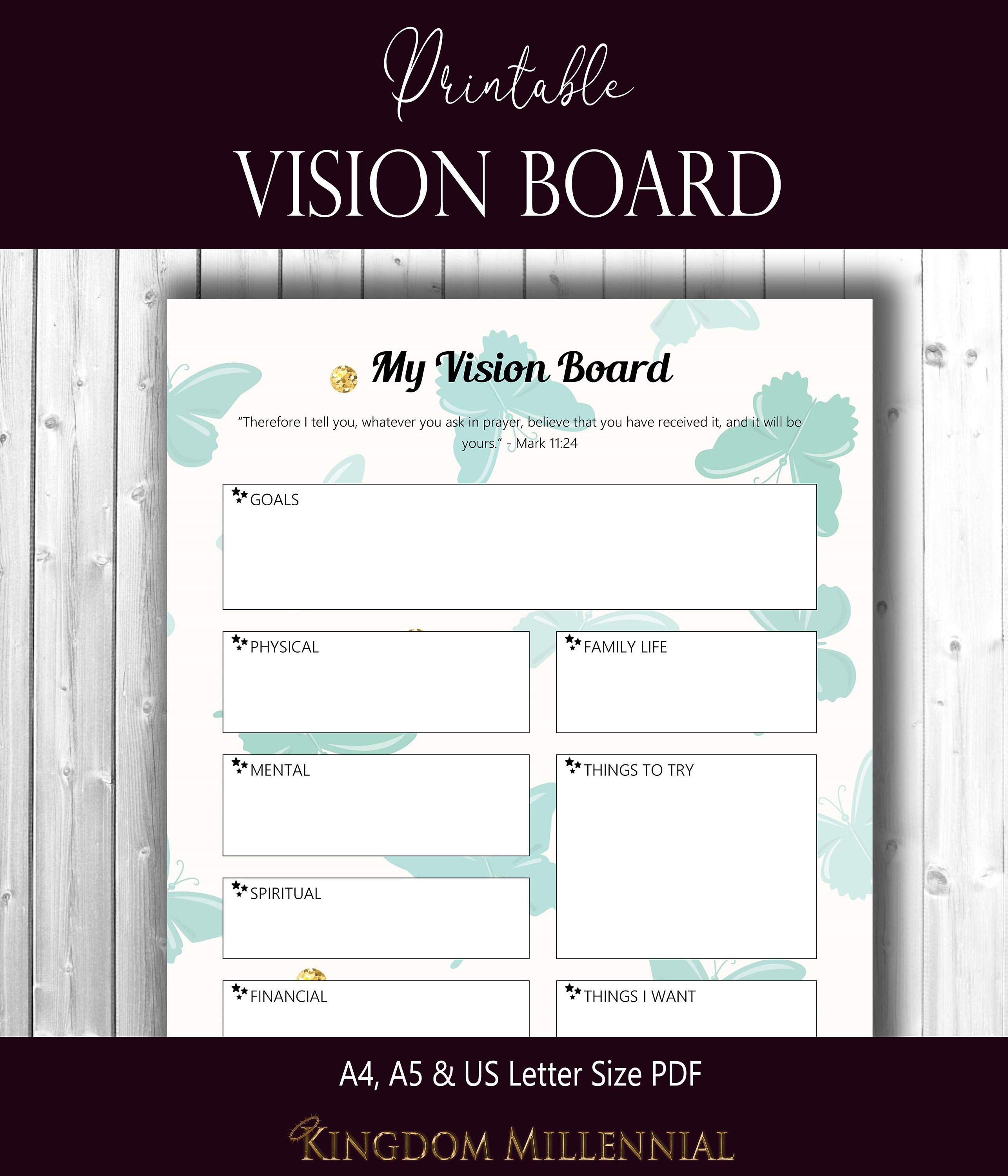 Vision Board Printable Template Christian Planner Printable Etsy